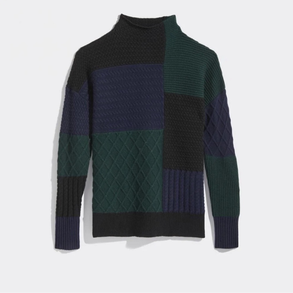 Vineyard Vines Women’s Patchwork Navy Green and Black Mock Sweater worn twice